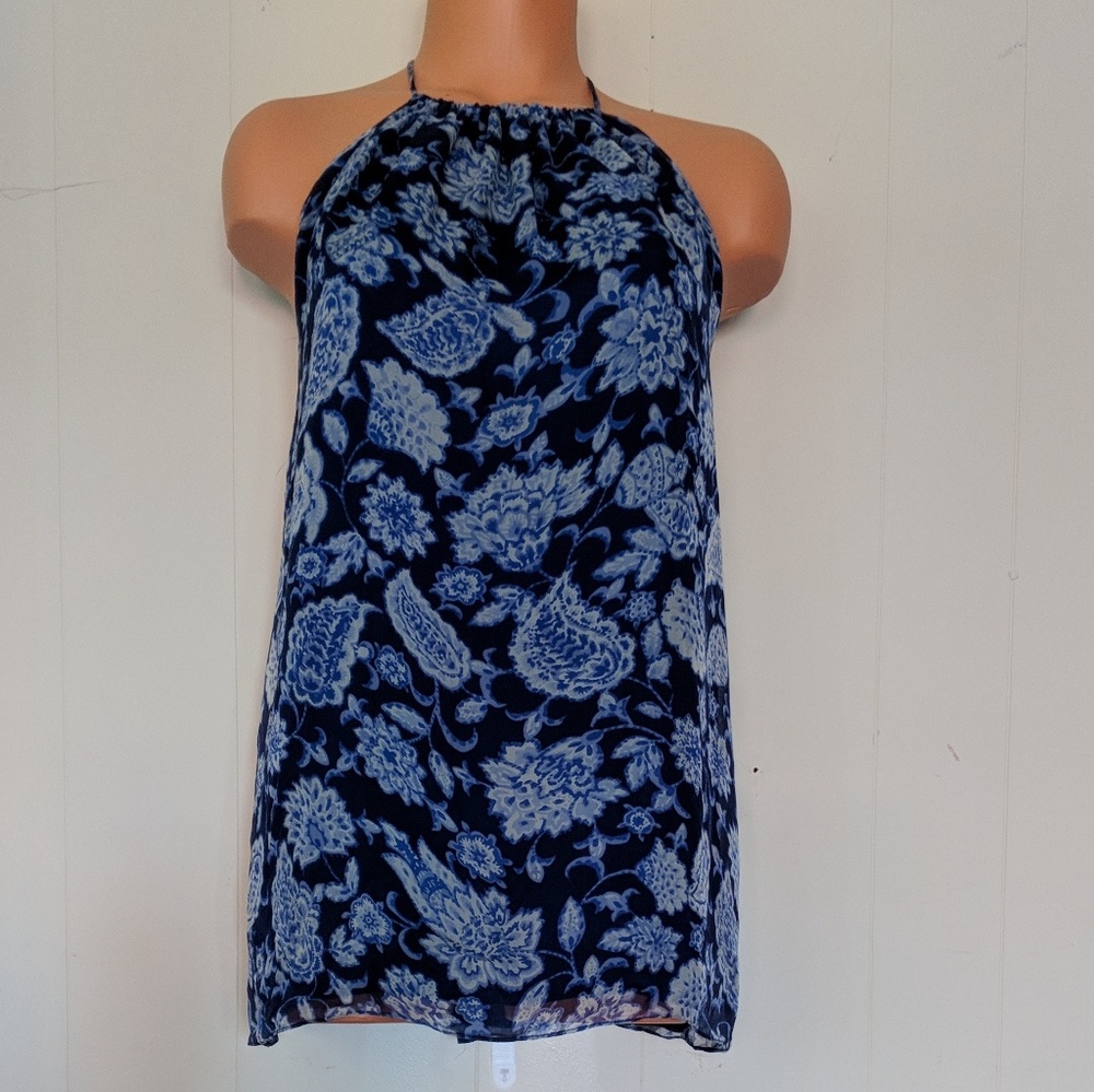 Alice + Olivia blue silk floral halter top M